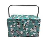 Costurero de Madera, Caja de Costura Forrada en Tela con 8 Compartimentos, Organizador con Alfiletero, Caja de Almacenamiento con Asa y Bandeja, (P11, mediana 25cm)