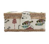 Costurero de Madera, Caja de Costura Forrada en Tela con 8 Compartimentos, Organizador con Alfiletero, Caja de Almacenamiento con Asa y Bandeja, (Corazón, Grande)