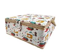 Costurero de Madera, Caja de Costura Forrada en Tela con 8 Compartimentos, Organizador con Alfiletero, Caja de Almacenamiento con Asa y Bandeja, (X, Grande)