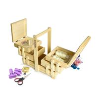 Costurero XXL tallado a mano, color madera natural