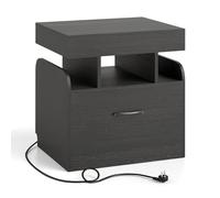 COSTWAY 1/2 Mesitas de Noche con Estación de Carga, Mesilla de Noche con Cajón y Almacenamiento Deslizante, Mesa Auxiliar Estantes Abiertos, Salon Dormitorio Oficina, 50x40x55 cm (Negro,1)