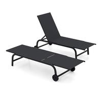 COSTWAY 1/2 Tumbona Jardín Exterior con Ruedas, Textilene，Tumbona Reclinable con Respaldo Ajustable en 6 Posiciones, Espreguiçadeira Jardim Terraza Picina Playa, Carga 150 kg (Negro,2)