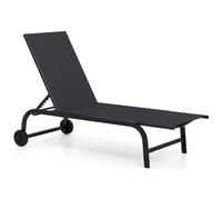 COSTWAY 1/2 Tumbona Jardín Exterior con Ruedas, Textilene，Tumbona Reclinable con Respaldo Ajustable en 6 Posiciones, Espreguiçadeira Jardim Terraza Picina Playa, Carga 150 kg (Negro,1)
