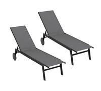 COSTWAY 1/2 Tumbonas Jardin Exterior con Ruedas, Tumbona Reclinable, Respaldo Ajustable en 6 Posiciones, Textilene, Espreguiçadeira Jardim Piscina Terraza Playa (Gris,2)