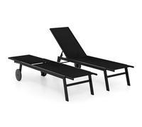 COSTWAY 1/2 Tumbonas Jardin Exterior con Ruedas, Tumbona Reclinable, Respaldo Ajustable en 6 Posiciones, Textilene, Espreguiçadeira Jardim Piscina Terraza Playa (Negro,2)