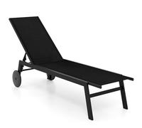 COSTWAY 1/2 Tumbonas Jardin Exterior con Ruedas, Tumbona Reclinable, Respaldo Ajustable en 6 Posiciones, Textilene, Espreguiçadeira Jardim Piscina Terraza Playa (Negro,1)