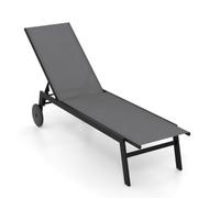 COSTWAY 1/2 Tumbonas Jardin Exterior con Ruedas, Tumbona Reclinable, Respaldo Ajustable en 6 Posiciones, Textilene, Espreguiçadeira Jardim Piscina Terraza Playa (Gris,1)