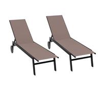 COSTWAY 1/2 Tumbonas Jardin Exterior con Ruedas, Tumbona Reclinable, Respaldo Ajustable en 6 Posiciones, Textilene, Espreguiçadeira Jardim Piscina Terraza Playa (café,2)