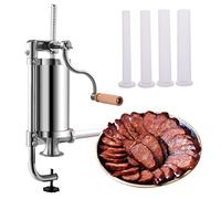 COSTWAY 1,5kg Embutidora de Chorizos, Embutidora Manual de Salchichas de Acero Inoxidable con Base Fija y 4 Tubos de Llenado, Máquina Casera para Embutir Salchichas para Hogar Fiesta