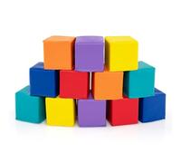 COSTWAY 12 Piezas Bloques de Construcción de Espuma, Cubos Suaves de Escalada de 14 x 14 cm en Colores para Niños, Bloques Psicomotricidad de Apilamiento y Lanzamiento (Arcoiris)