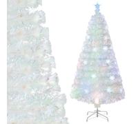 COSTWAY 120cm Árbol de Navidad Blanco, Hojas Iridiscentes, Árbol de Navidad de Fibra Óptica Preiluminado, 18 Luces LED de Copos de Nieve, Estrella, Arvore de Natal Oficina y Hogar (120cm)