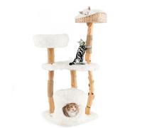 COSTWAY 124cm Árbol Rascador para Gatos de Madera Maciza, Torre Rascador para Gatos con Postes de Sisal, Condominio, Plataformas, Centro de Actividades de Múltiples Niveles para Gatos, Blanco (124cm)