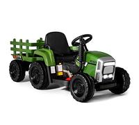 COSTWAY 12V Tractor Electrico para Niños con Remolque, 3 Velocidades y Control Remoto 2,4G Juguete Tractor con Luces LED, Música,USB y Bluetooth para Niños Mayores de 3 Años (Verde Militar)