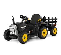 COSTWAY 12V Tractor Electrico para Niños con Remolque, 3 Velocidades y Control Remoto 2,4G Juguete Tractor con Luces LED, Música,USB y Bluetooth para Niños Mayores de 3 Años(Negro)