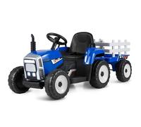 COSTWAY 12V Tractor Electrico para Niños con Remolque, 3 Velocidades y Control Remoto 2,4G Juguete Tractor con Luces LED, Música,USB y Bluetooth para Niños Mayores de 3 Años (Azul)