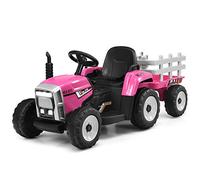COSTWAY 12V Tractor Electrico para Niños con Remolque, 3 Velocidades y Control Remoto 2,4G Juguete Tractor con Luces LED, Música,USB y Bluetooth para Niños Mayores de 3 Años (Rosa)