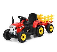 COSTWAY 12V Tractor Electrico para Niños con Remolque, 3 Velocidades y Control Remoto 2,4G Juguete Tractor con Luces LED, Música,USB y Bluetooth para Niños Mayores de 3 Años