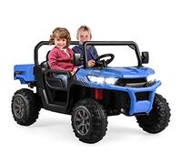 COSTWAY 12V UTV Coche Eléctrico para Niños con 2 Plazas, Vehículo Todoterreno Eléctrico con Volquete, Control Remoto, Música, USB, Vehículo Utilitario para Niños (Azul)