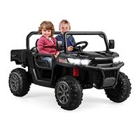 COSTWAY 12V UTV Coche Eléctrico para Niños con 2 Plazas, Vehículo Todoterreno Eléctrico con Volquete, Control Remoto, Música, USB, Vehículo Utilitario para Niños (Negro)