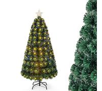 COSTWAY 150cm Arbol de Navidad con Luces Incorporadas, Arbol de Navidad con Luces de Fibra Óptica, Estrella, 170 Luces LED Amarillas Cálidas, 8 Modos, 170 Puntas PVC, Arvore de Natal Fiesta (150cm)