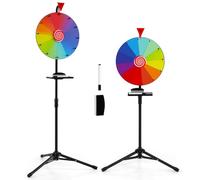 COSTWAY 16" Ruleta de La Suerte con Soporte de Trípode Plegable, Rueda Giratoria Ajustable en Altura con Bandeja, Marcador y Borrador, Rueda Colorida con 12 Espacios para Juegos y Eventos(16 Pulgadas)