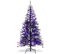 COSTWAY 180 cm Árbol Artificial de Halloween, Árbol de Halloween de Color Negro con 791 Puntas de Rama de PVC, 250 Luces LED y Adornos, Árbol Artificial Hogar, Oficina, Escuela, Instalación Rápida