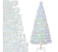 COSTWAY 180cm Árbol de Navidad Blanco, Hojas Iridiscentes, Árbol de Navidad de Fibra Óptica Preiluminado, 30 Luces LED de Copos de Nieve, Estrella, Arvore de Natal Oficina y Hogar(180cm)