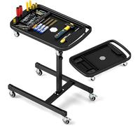 COSTWAY 2 en 1 Bandeja de Herramientas Rodante, Mesa de Trabajo Ajustable con Bandeja Desmontable, Carrito Portátil Mecánico con 4 Ruedas para Garaje, Taller de Reparación, Carga Máxima de 60 kg