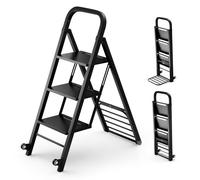 COSTWAY 2 en 1 Carretilla Plegable, Combinación de Carretilla de Mano & Escalera de 3 Peldaños, con 2 Ruedas y Bastidor Metálico Resistente, Carretilla Carga Máx 250 kg, Escalera Carga Máx 200 kg