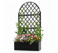 COSTWAY 2 en 1 Jardinera con Enrejado de Metal, 90x40x180 cm | Cama Elevada de Jardín con Orificios de Drenaje y Travesaños Reforzados, Jardinera Exterior con Celosia para Patio Balcón