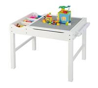 COSTWAY 2 en 1 Mesa de Actividades Infantil, Mesa de Juego de Madera para Niños con Tablero Reversible, Compartimentos de Almacenamiento, Portarrollos, Mesa de Bloqueos para Niños (Blanco)
