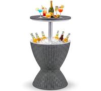 COSTWAY 2 en 1 Mesa Nevera Capaciadad de 30 L para Jardín,Cool Bar para Cerveza y Vino con Gancho,Asa,Tapa Extraíble y Orificio de Drenaje Mesa Auxiliar Cóctel para Piscina, Terraza y Camping