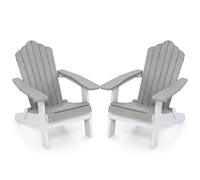COSTWAY 2 Sillas Adirondack Plegable, Hips, Silla Jardin con Reposabrazos Anchos y Respaldo Inclinado, 88 x 77 x 95 cm, Tumbona Jardin Terraza Playa Piscina Exterior, Carga 180kg (Gris y Blanco,2)