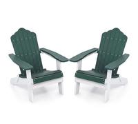 COSTWAY 2 Sillas Adirondack Plegable, Hips, Silla Jardin con Reposabrazos Anchos y Respaldo Inclinado, 88 x 77 x 95 cm, Tumbona Jardin Terraza Playa Piscina Exterior, Carga 180kg (Verde y Blanco,2)