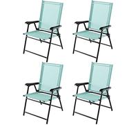 COSTWAY 2 Sillas de Jardin Plegable, Silla Plegable Camping con Respaldo de Tela y Resabrazos, 2 Sillas Terraza Exterior, 65 x 60 x 93 cm, Terraza, Patio Trasero, Piscina Camping (Azul Cielo-4)