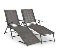 COSTWAY 2 Tumbona Jardin Exterior, Tumbona Plegable con Respaldo de 6 Posiciones, Reposapiés Ajustables, Tela de Asiento Transpirable, Tumbona Reclinable Playa Jardin Piscina, Carga 150 kg (café)