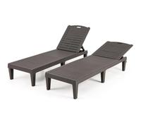 COSTWAY 2 Tumbonas Jardin Exterior, PP, Tumbona Reclinable con Respaldo Ajustable en 5 Posiciones, Espreguiçadeira Jardim Playa Piscina Exterior, 156 x 55 x 83 cm, Carga 160kg (café)