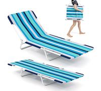 COSTWAY 2 Tumbonas Plegable Playa, Respaldo Reclinable con 5 Posiciones, Correa de Transporte, Hamaca Plegable, Carga 150kg, Espreguiçadeira Jardim Piscina Exterior (Azul a Rayas)