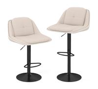 COSTWAY 2 x Taburetes de Bar, Juego de 2 Sillas de Bar Giratorias con Altura Ajustable, Taburetes Altos Tapizados de Chenilla con Cojines de Asiento, Reposapiés y Respaldo Acolchado para Bares, Beige