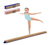 COSTWAY 240cm Barra de Equilibrio Plegable, Viga de Equilibrio Portátil con Asas de Transporte, Cubierta de Gamuza y Espuma, Barra Gimnasia Artística para Niños y Adultos (Azul)