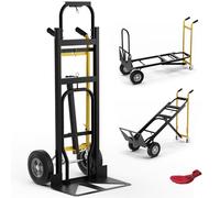 COSTWAY 3 en 1 Carretilla de Mano Plegable, Carretilla de Transporte Convertible con 4 Ruedas de Goma, Cuerda de sujeción, Carretilla de Carga Industrial con Plataforma Plegable, Carga 450 kg (Negro)
