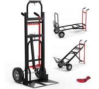 COSTWAY 3 en 1 Carretilla de Mano Plegable, Carretilla de Transporte Convertible con 4 Ruedas de Goma, Cuerda de sujeción, Carretilla de Carga Industrial con Plataforma Plegable, Carga 450 kg (Rojo)