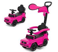 COSTWAY 3 en 1 Coche Correpasillos para Niños, Coche de Paseo Infantil Mercedes Benz con Toldo Ajustable, Manija para Padres, Barandilla para Apoyabrazos, Sonido del Motor y Bocina (Rosa)