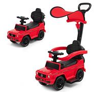 COSTWAY 3 en 1 Coche Correpasillos para Niños, Coche de Paseo Infantil Mercedes Benz con Toldo Ajustable, Manija para Padres, Barandilla para Apoyabrazos, Sonido del Motor y Bocina (Rojo)