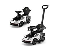 COSTWAY 3 en 1 Correpasillos para Niños Lamborghini, Coche de Empuje con Asa, Volante, Barandilla Desmontable, Caja de Almacenamiento, Función de Bocina, para Niños de 12-36 Meses (Blanco)