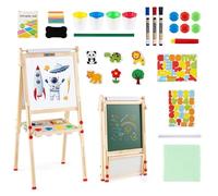 COSTWAY 3 en 1 Pizarra Caballete Infantil, Caballete Plegable con Pizarra Magnética de Doble Cara, Rollo de Papel, Altura Ajustable, Pizarra Magnética Infantil