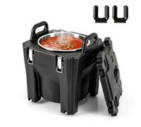COSTWAY 30 L Contenedor Isotérmico, Recipiente para Calentar Alimento con Barril de Acero Inoxidable, Mantener Calor y Frío Durante 6H, Ruedas con Freno y 2 Asas, Calentador de Sopa para Fiesta