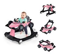 COSTWAY 4 en 1 Andador Bebes, Tacata Bebe Plegable con Altura y Velocidad Regulables, Carillón con Luces, Volante y Asiento con Cojín, Diseño Antivuelco, Caminador para Bebe de 6-18 Meses