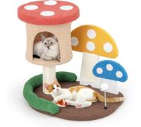 COSTWAY 4 en 1 Árbol para Gatos con Condominio y Plataforma, Torre en Forma de Hongo con Poste de Sisal, Tabla para Rascar y Bola de Resorte, Soporte