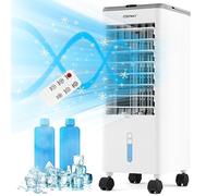 COSTWAY 4 en 1 Climatizador Evaporativo, 60W Enfriador de Aire Portatil, Ventilador con 3 Velocidades, Humidificador, 2 Acumuladores de Frío,12H Temporizador, 2,8L Tanque de agua (Gris)